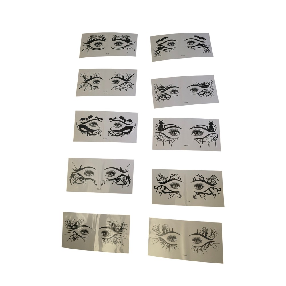 10 Sheets Halloween Face Temporary Tattoo Stickers Black Eye Makeup Decals Set